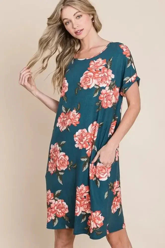 BOMBOM Floral Round Neck Short Tee Dress with Pockets - Update AvenueEffortless Elegance: DressesTrendsi100100385811138100100385811138fe6d1fbc - 823d - 4370 - 9be8 - 9ed0e8b311fd - Max - OriginFrench Blue