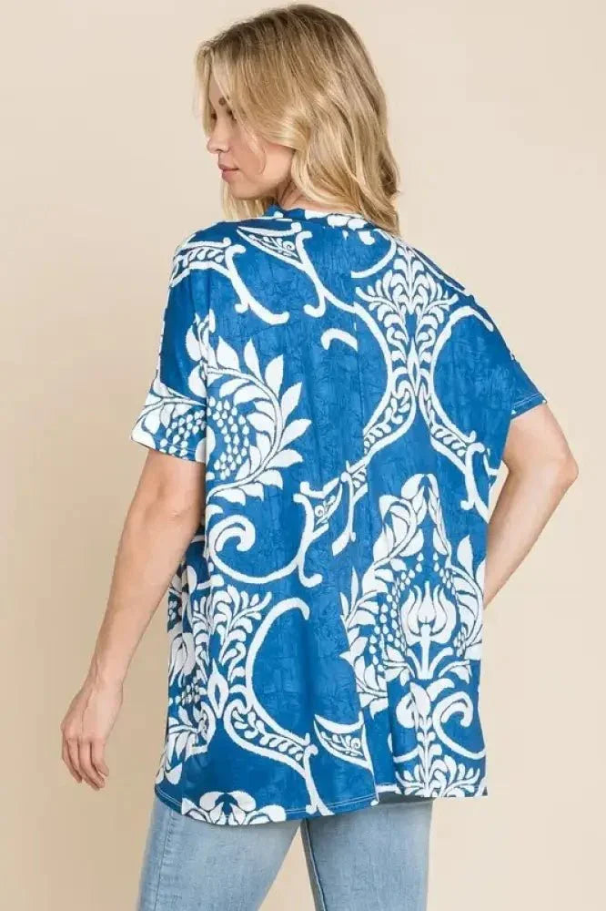 BOMBOM Printed Relaxed V - Neck Tunic Top - Update AvenueT-ShirtsTrendsi100100799811028100100799811028f4f371ad82954443ba8dc153d969a0b0 - Max - OriginBlue