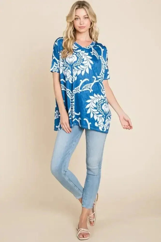 BOMBOM Printed Relaxed V - Neck Tunic Top - Update AvenueT-ShirtsTrendsi1001007998110281001007998110286161abd729f94903a73f028a35f48c5b - Max - OriginBlue