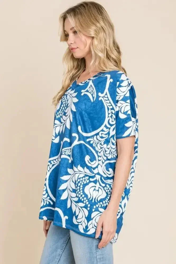 BOMBOM Printed Relaxed V - Neck Tunic Top - Update AvenueT-ShirtsTrendsi1001007998110281001007998110282db92cedafc241fea412ec73815d2b6b - Max - OriginBlue