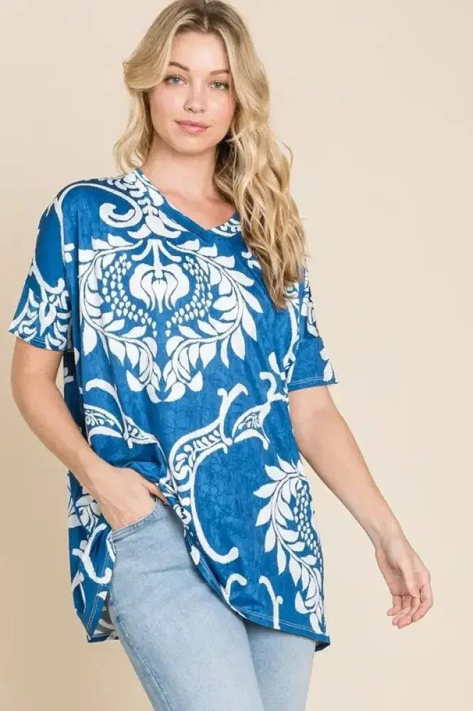 BOMBOM Printed Relaxed V - Neck Tunic Top - Update AvenueT-ShirtsTrendsi10010079981102810010079981102821d176eea8254e7c8c8259ca73506b0c - Max - OriginBlue