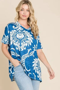 BOMBOM Printed Relaxed V - Neck Tunic Top - Update AvenueT-ShirtsTrendsi10010079981102810010079981102821d176eea8254e7c8c8259ca73506b0c - Max - OriginBlue