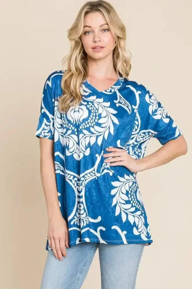 BOMBOM Printed Relaxed V - Neck Tunic Top - Update AvenueT-ShirtsTrendsi1001007998110281001007998110282fb2f0666bcd42e6991cf6ce9f08a982 - Max - OriginBlue
