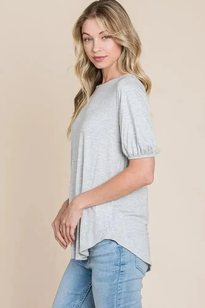 BOMBOM Round Neck Puff Sleeve T-Shirt - Update AvenueT-ShirtsTrendsi1001002251912991001002251912990b3088a2f02e4ef3bc9943868811c31a - Max - OriginLIGHT GRAY