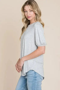 BOMBOM Round Neck Puff Sleeve T-Shirt - Update AvenueT-ShirtsTrendsi1001002251912991001002251912990b3088a2f02e4ef3bc9943868811c31a - Max - OriginLIGHT GRAY