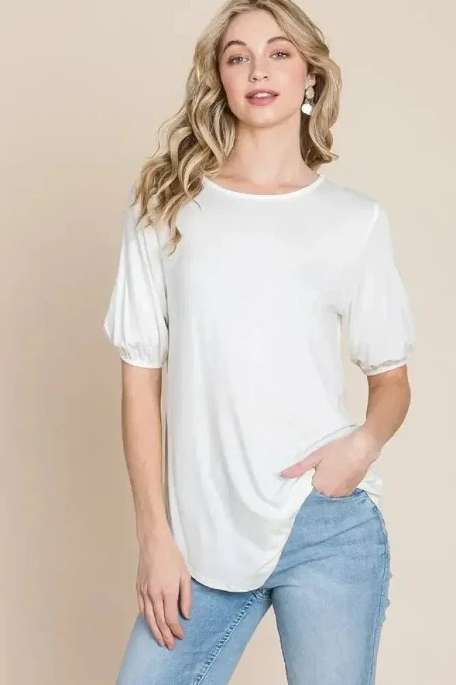 BOMBOM Round Neck Puff Sleeve T-Shirt - Update AvenueT-ShirtsTrendsi100100493051259100100493051259df255809dfb8494295042f2de8d29912 - Max - OriginIVORY