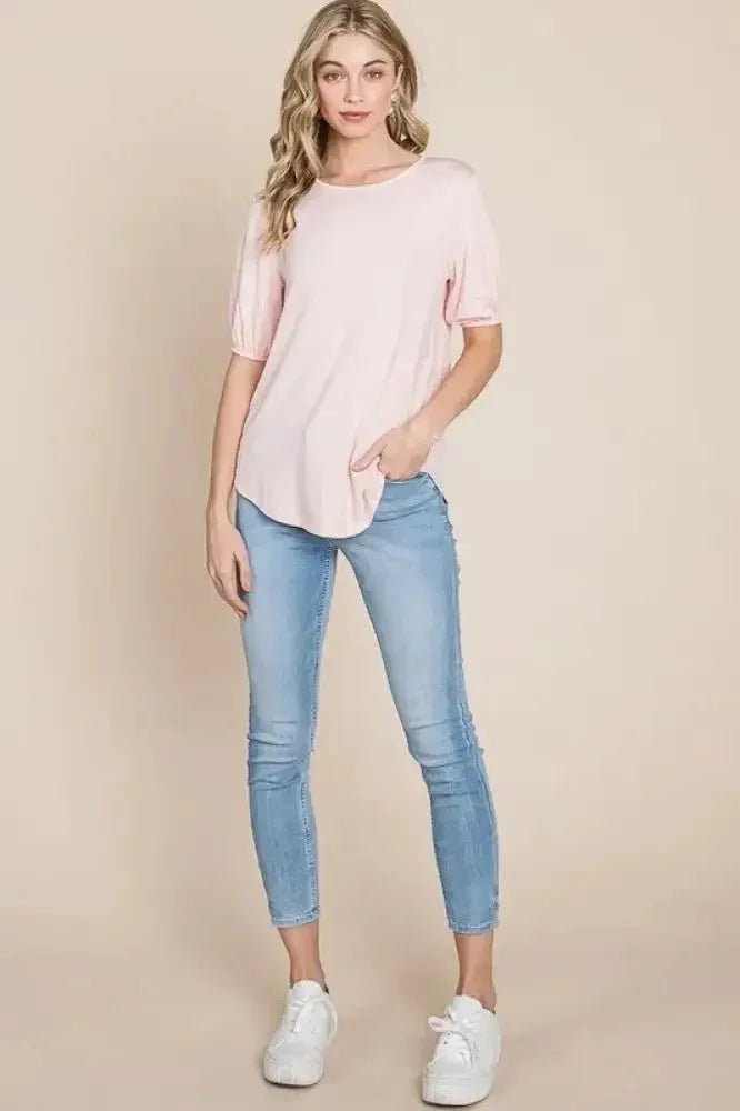 BOMBOM Round Neck Puff Sleeve T-Shirt - Update AvenueT-ShirtsTrendsi10010073023166010010073023166072204c2cd67b48549a1a75579ba1aa7b - Max - OriginLIGHT PINK