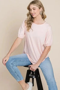 BOMBOM Round Neck Puff Sleeve T-Shirt - Update AvenueT-ShirtsTrendsi100100730231660100100730231660b8b78f488f3e44249040b6ac0ef1b46a - Max - OriginLIGHT PINK