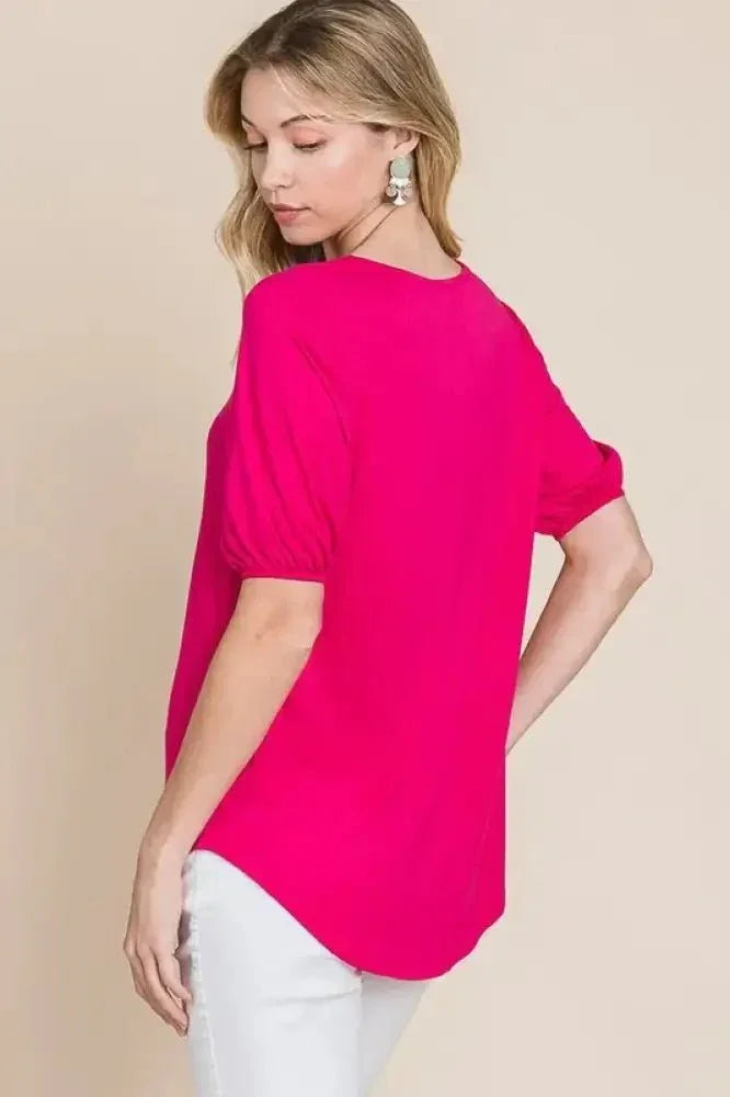 BOMBOM Round Neck Puff Sleeve T-Shirt - Update AvenueT-ShirtsTrendsi100100859041358100100859041358ee060965b4dd4159b06fec303c2bee2e - Max - OriginFUCHSIA
