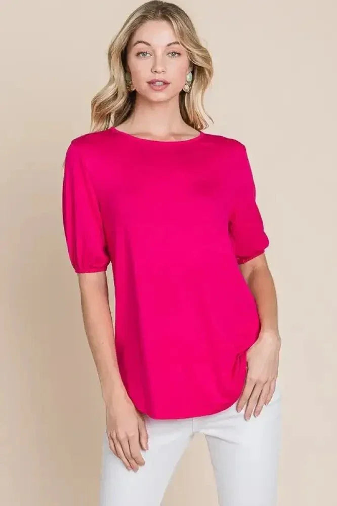 BOMBOM Round Neck Puff Sleeve T-Shirt - Update AvenueT-ShirtsTrendsi10010085904135810010085904135882cbf5731ef347118c00c7ed338bdc59 - Max - OriginFUCHSIA