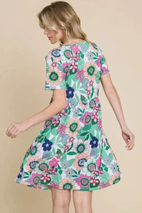 BOMBOM Ruched Floral V - Neck Short Sleeve Dress - Update AvenueEffortless Elegance: DressesTrendsi100100539521045100100539521045fc320811 - a963 - 4c78 - b0dc - ed5d6f69055e - Max - OriginGum Leaf