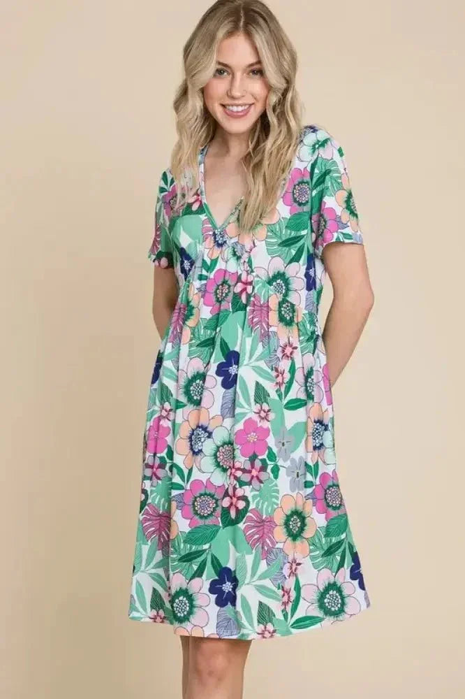 BOMBOM Ruched Floral V - Neck Short Sleeve Dress - Update AvenueEffortless Elegance: DressesTrendsi100100539521045100100539521045c27f43ce - dfad - 414c - a863 - a8945ac96c29 - Max - OriginGum Leaf