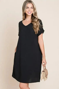 BOMBOM V - Neck Short Sleeve Dress with Pockets - Update AvenueEffortless Elegance: DressesTrendsi100100326591975100100326591975a8b1dfcb - 7f47 - 4d4a - 8b20 - f0ffc60788da - Max - OriginBlack