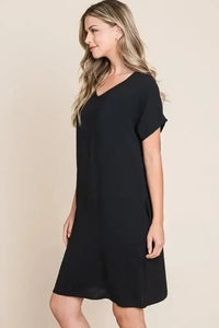 BOMBOM V - Neck Short Sleeve Dress with Pockets - Update AvenueEffortless Elegance: DressesTrendsi10010032659197510010032659197516ff50d1 - 3348 - 4d26 - b9c1 - edc56c1ed4f5 - Max - OriginBlack