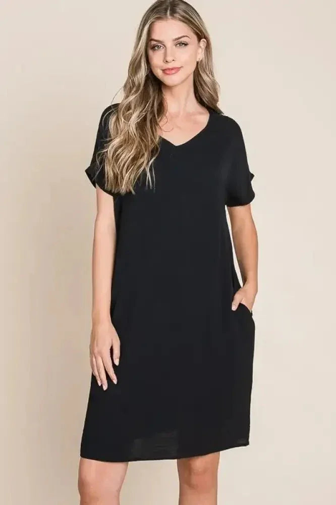 BOMBOM V - Neck Short Sleeve Dress with Pockets - Update AvenueEffortless Elegance: DressesTrendsi100100326591975100100326591975c1b4b9b7 - 639d - 458c - 998d - 6d7f8a3672ba - Max - OriginBlack