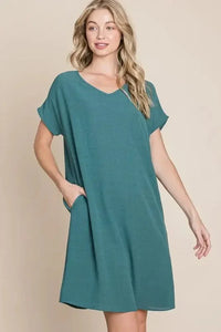 BOMBOM V - Neck Short Sleeve Dress with Pockets - Update AvenueEffortless Elegance: DressesTrendsi10010032770174010010032770174024772074 - d5c4 - 4fc6 - bb9f - 1b7f4a20434f - Max - OriginTeal