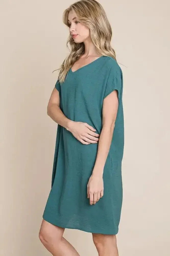 BOMBOM V - Neck Short Sleeve Dress with Pockets - Update AvenueEffortless Elegance: DressesTrendsi100100327701740100100327701740d24d3148 - 3fff - 46f6 - 813b - db9482d6734c - Max - OriginTeal