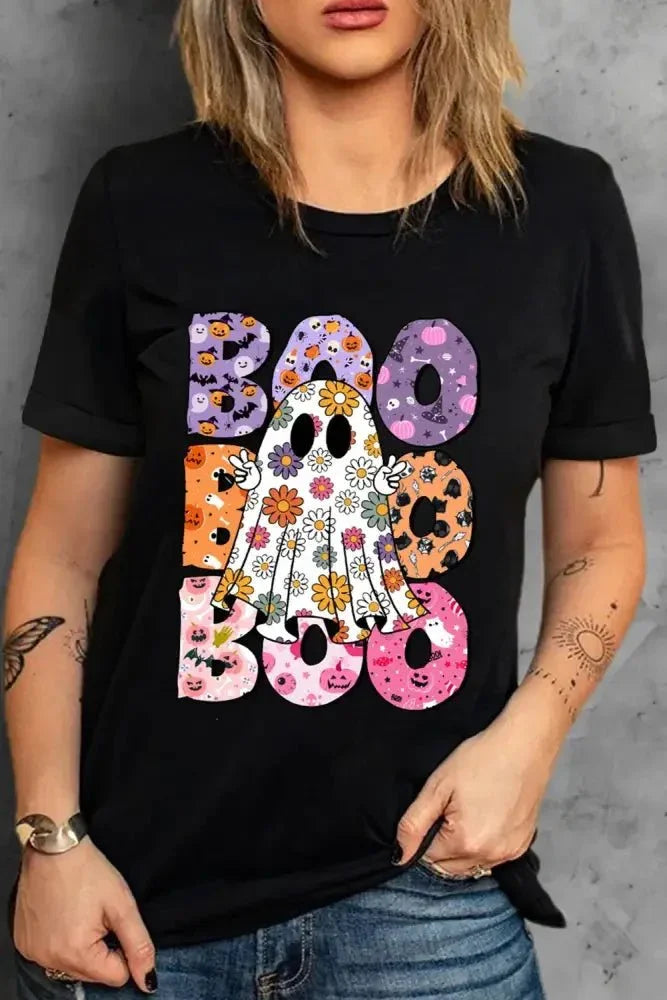 BOO Ghost Graphic Round Neck Short Sleeve T-Shirt - Update AvenueHalloweenTrendsi1001000313711691001000313711692a4da0c2 - bfb5 - 4698 - ab3a - 81a1527a119f - MaxBlack