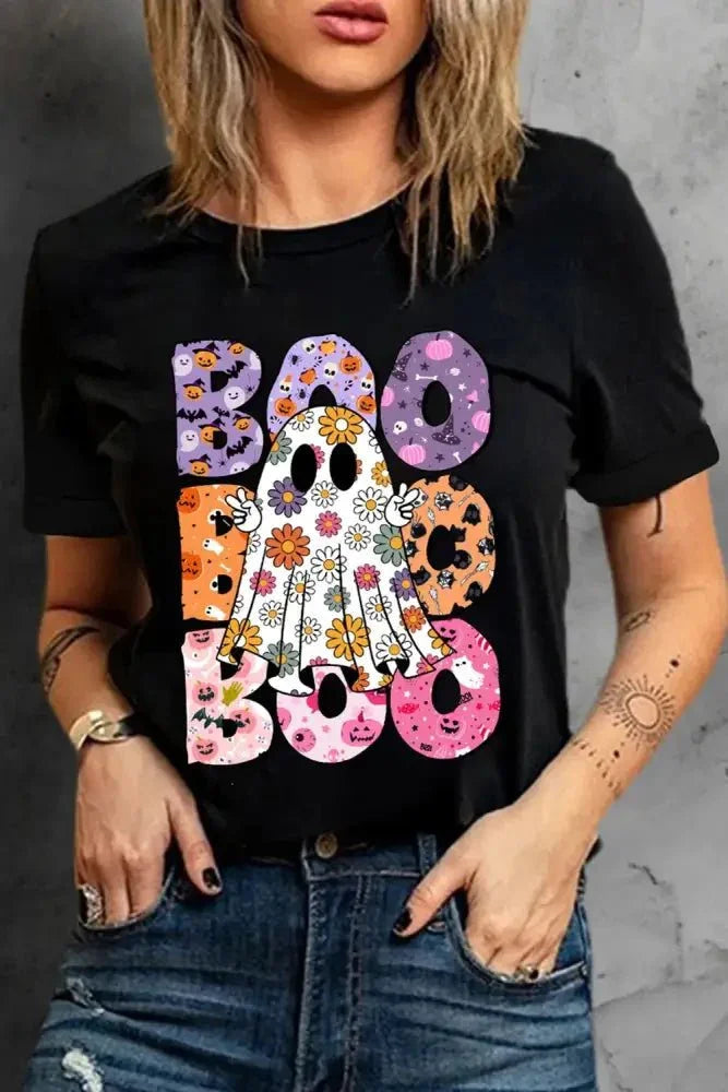 BOO Ghost Graphic Round Neck Short Sleeve T-Shirt - Update AvenueHalloweenTrendsi1001000313711691001000313711696843ca34 - 0150 - 4185 - 810b - 16d117995cbc - MaxBlack
