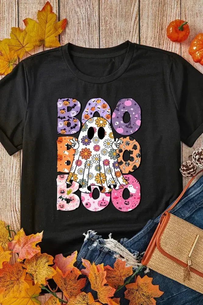BOO Ghost Graphic Round Neck Short Sleeve T-Shirt - Update AvenueHalloweenTrendsi10010003137116910010003137116999b666e0 - 679d - 4013 - a304 - 0468773df617 - MaxBlack