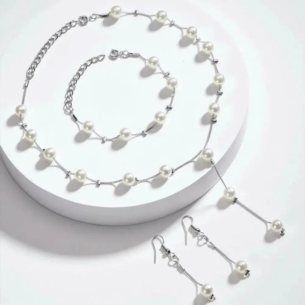 Boutique Korean version fashion sweet OL elegant pearl simple temperament necklace earrings bracelet set - Update AvenueUpdate Avenues212097056340001Boutique Korean version fashion sweet OL elegant pearl simple temperament necklace earrings bracelet set - Update AvenuesGold