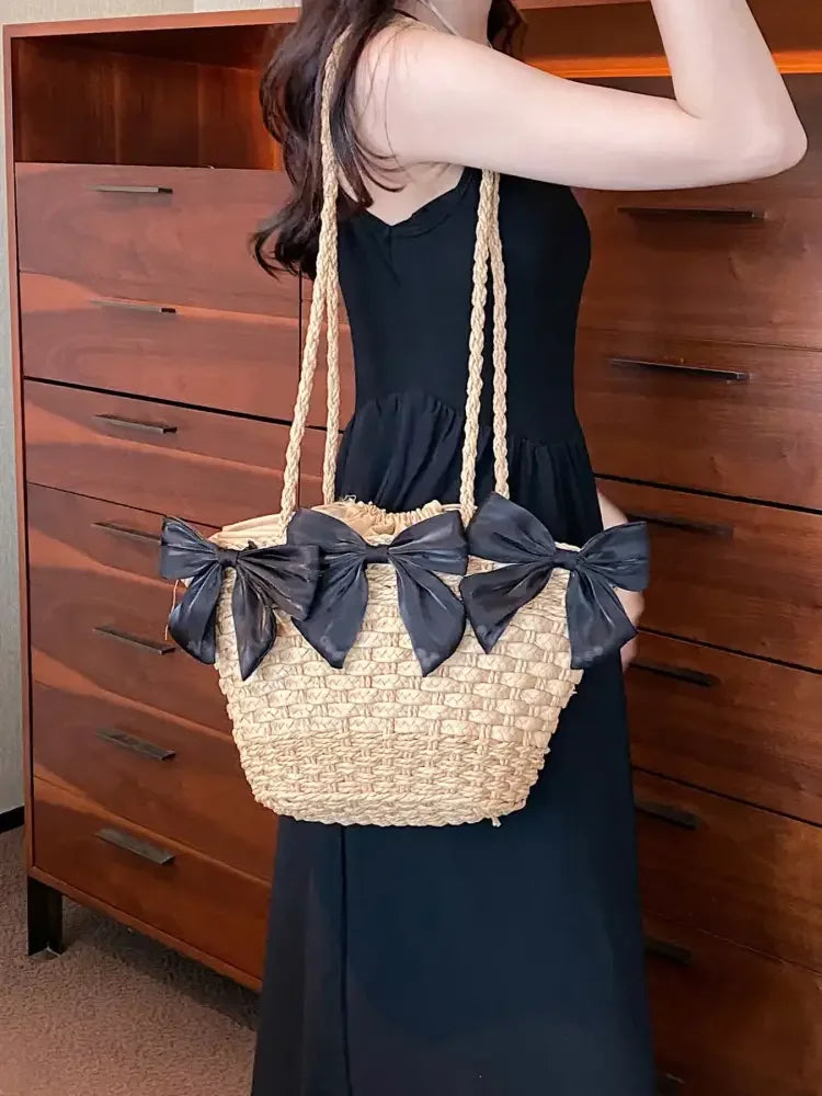 Bow Braided Shoulder Bag