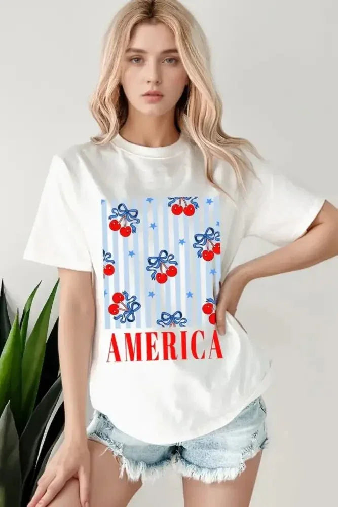 Bow Cherry AMERICA Graphic Crewneck Patriotic T Shirt - Update AvenueT-ShirtsTrendsi10010046338545210010046338545269da8607 - 736e - 4142 - 9bd2 - 62cb0ca32a1d - Max - OriginWhite