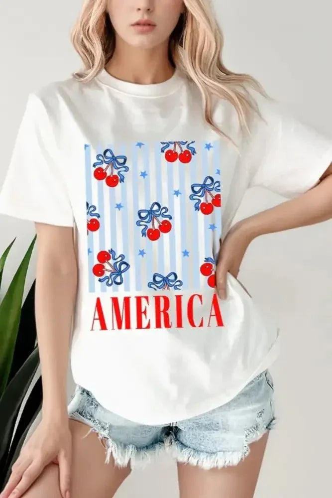 Bow Cherry AMERICA Graphic Crewneck Patriotic T Shirt - Update AvenueT-ShirtsTrendsi10010046338545210010046338545290a50063 - 0c7b - 4e21 - 8705 - 1354bdd2e217 - Max - OriginWhite