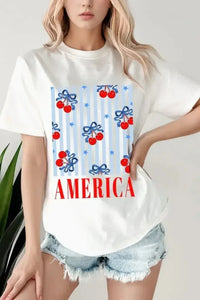 Bow Cherry AMERICA Graphic Crewneck Patriotic T Shirt - Update AvenueT-ShirtsTrendsi10010046338545210010046338545290a50063 - 0c7b - 4e21 - 8705 - 1354bdd2e217 - Max - OriginWhite