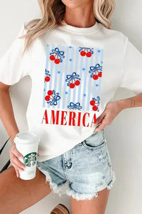 Bow Cherry AMERICA Graphic Crewneck Patriotic T Shirt - Update AvenueT-ShirtsTrendsi10010046338545210010046338545235e1b221 - fd33 - 456c - 946b - 519818dee731 - Max - OriginWhite