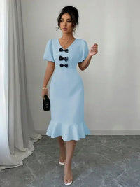 Bow Detail Puff Sleeve Midi Dress - Update AvenueCasual DressesTrendsi100100538311809100100538311809Bow Detail Puff Sleeve Midi DressLight Blue