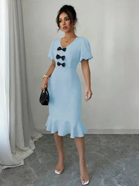 Bow Detail Puff Sleeve Midi Dress - Update AvenueCasual DressesTrendsi100100538311809100100538311809Bow Detail Puff Sleeve Midi DressLight Blue