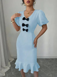 Bow Detail Puff Sleeve Midi Dress - Update AvenueCasual DressesTrendsi100100538311809100100538311809Bow Detail Puff Sleeve Midi DressLight Blue