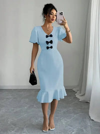 Bow Detail Puff Sleeve Midi Dress - Update AvenueCasual DressesTrendsi100100538311809100100538311809Bow Detail Puff Sleeve Midi DressLight Blue