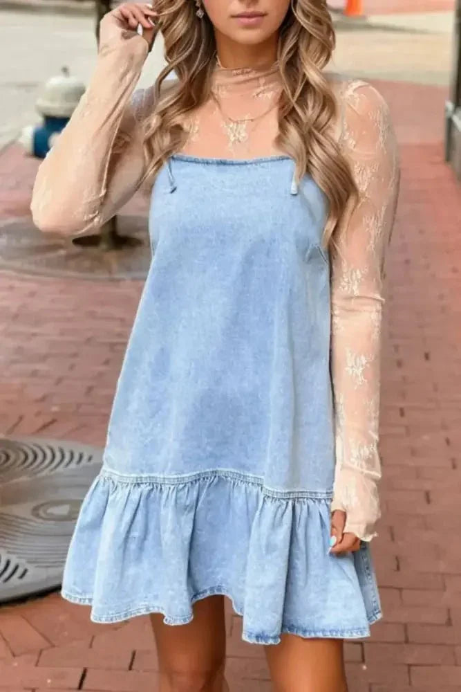 Bow Detail Spaghetti Straps Ruffle Hem Denim Dress - Update AvenueDenim Dresses & SkirtsTrendsi100100503706974100100503706974c978857a - 82a1 - 4157 - 9f9b - 5a7b70c098c6 - Max - OriginLight Blue