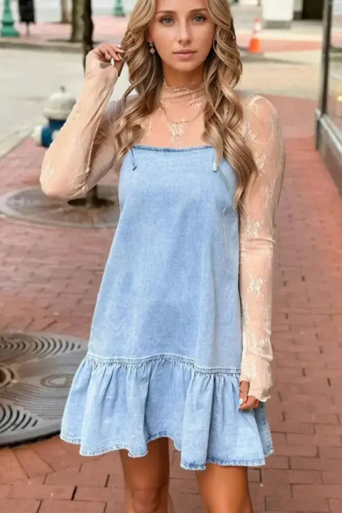 Bow Detail Spaghetti Straps Ruffle Hem Denim Dress - Update AvenueDenim Dresses & SkirtsTrendsi100100503706974100100503706974c528de1a - 7285 - 469d - 81be - 99d2826c6780 - Max - OriginLight Blue