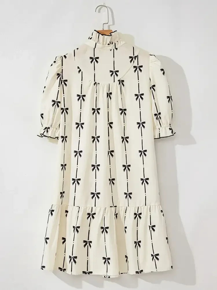 Bow Print Button Front Shirt Dress