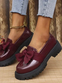 Bow PU Leather Round Toe Loafers - Update AvenueTrendsi100600581301052100600581301052Bow PU Leather Round Toe LoafersBurgundy