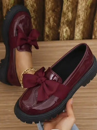 Bow PU Leather Round Toe Loafers - Update AvenueTrendsi100600581301052100600581301052Bow PU Leather Round Toe LoafersBurgundy