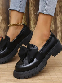 Bow PU Leather Round Toe Loafers - Update AvenueTrendsi100600581301972100600581301972Bow PU Leather Round Toe LoafersBlack（light）