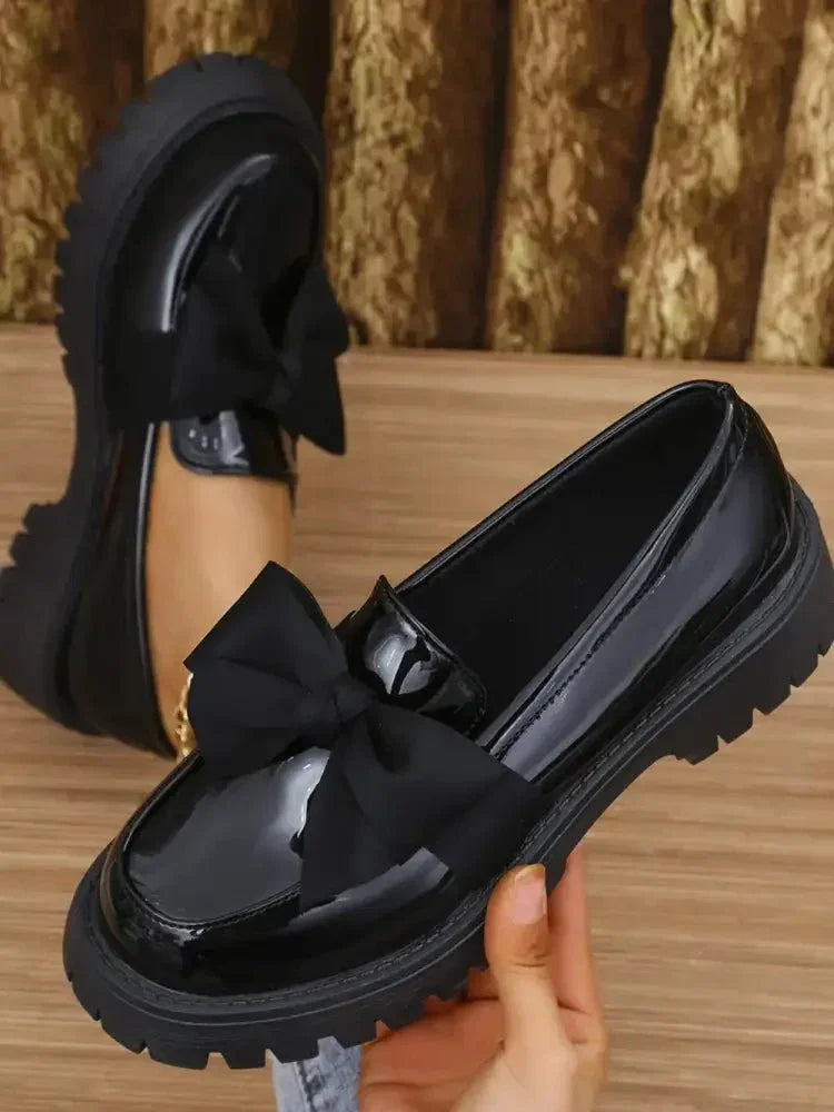 Bow PU Leather Round Toe Loafers - Update AvenueTrendsi100600581301972100600581301972Bow PU Leather Round Toe LoafersBlack（light）