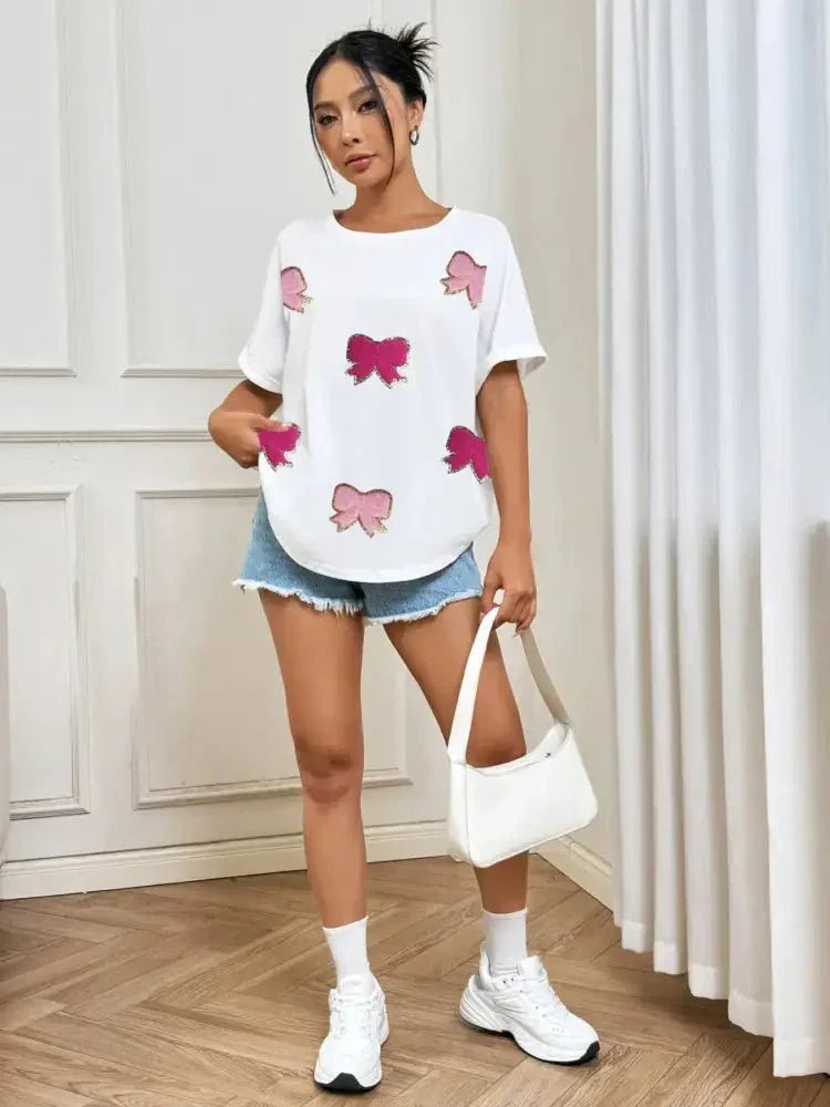 Bow Round Neck Casual T-Shirt - Update AvenueT-ShirtsTrendsi10010082733701610010082733701681f2962eb96e4c1991e06712bc8ff89e - Max - OriginWhite