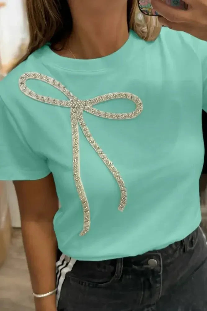 Bow Round Neck Short Sleeve T-Shirt - Update AvenueT-ShirtsTrendsi1001006473315141001006473315143c35f929 - ffe8 - 43f7 - b4ad - 7c80ea1be08a - Max - OriginTeal