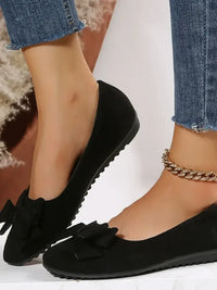 Bow Solid Color Round Toe Flat Slip-Ons