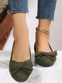 Bow Solid Color Round Toe Flat Slip-Ons