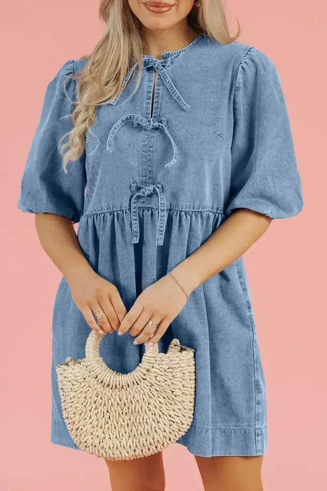 Bowknot Round Neck Half Sleeve Denim Dress - Update AvenueDenim Dresses & SkirtsTrendsi1001006124619091001006124619099b22be79 - fc04 - 4b75 - bf97 - 8674e65e5424 - MaxMedium