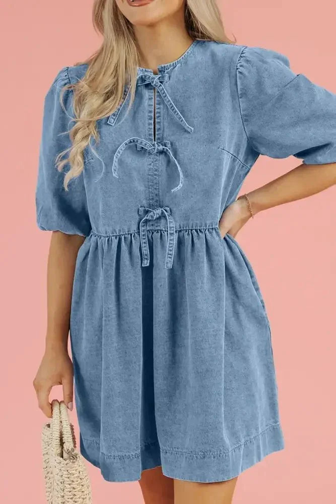 Bowknot Round Neck Half Sleeve Denim Dress - Update AvenueDenim Dresses & SkirtsTrendsi1001006124619091001006124619093ce57f8d - aa93 - 4a69 - 8c86 - 5faad89037dd - MaxMedium