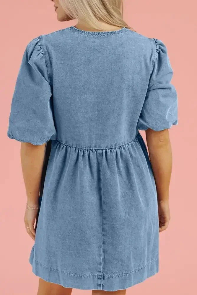 Bowknot Round Neck Half Sleeve Denim Dress - Update AvenueDenim Dresses & SkirtsTrendsi100100612461909100100612461909b640a2c5 - 54d9 - 4469 - 992e - 8dff6bb3cdca - MaxMedium