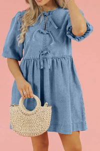 Bowknot Round Neck Half Sleeve Denim Dress - Update AvenueDenim Dresses & SkirtsTrendsi100100612461909100100612461909e480b9fa - 01a4 - 4424 - 807b - 4b8048badac1 - MaxMedium