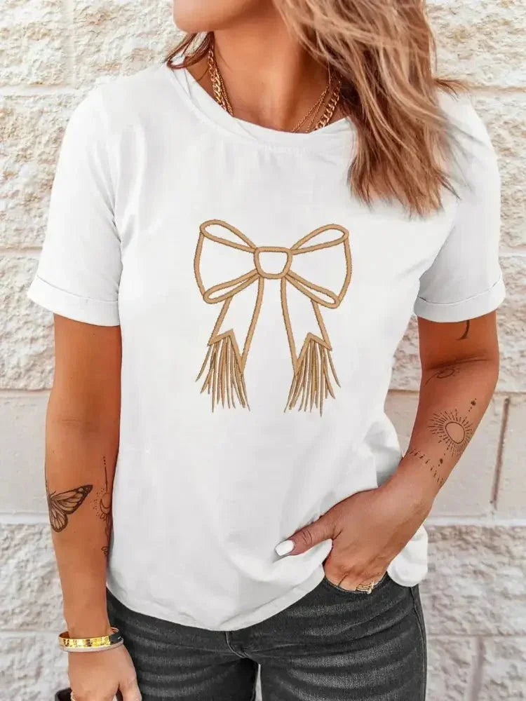 Bowknot Western Round Neck T Shirt - Update AvenueT-ShirtsTrendsi100100803582516100100803582516de3fa1d7bd2542d9b362585a3f3d95f4 - Max - OriginWhite